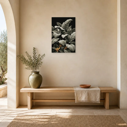 Tableau Tropical Palmes Monochrome dans une entree ou un couloir decore