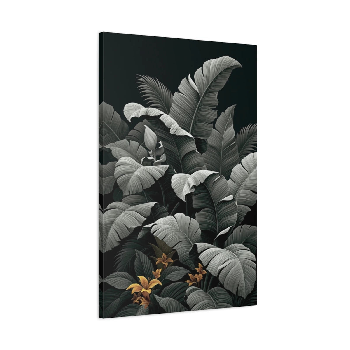 Tableau Tropical Palmes Monochrome - toile 3D avec bords imprimes visibles