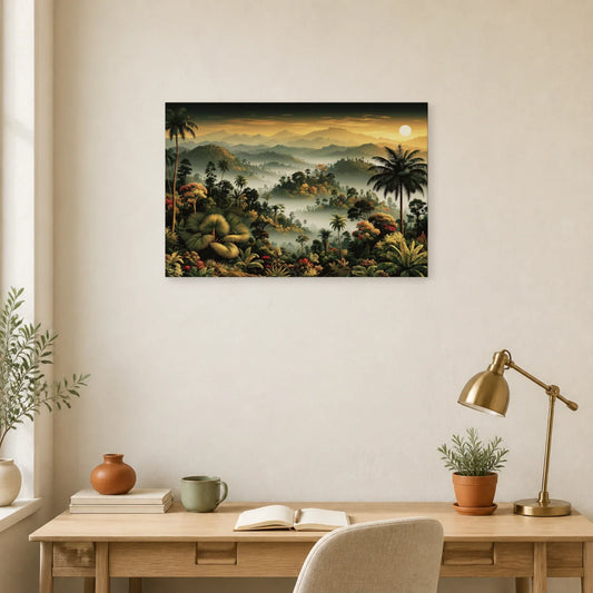 Tableau Tropical Paysage Brume dans un bureau elegant