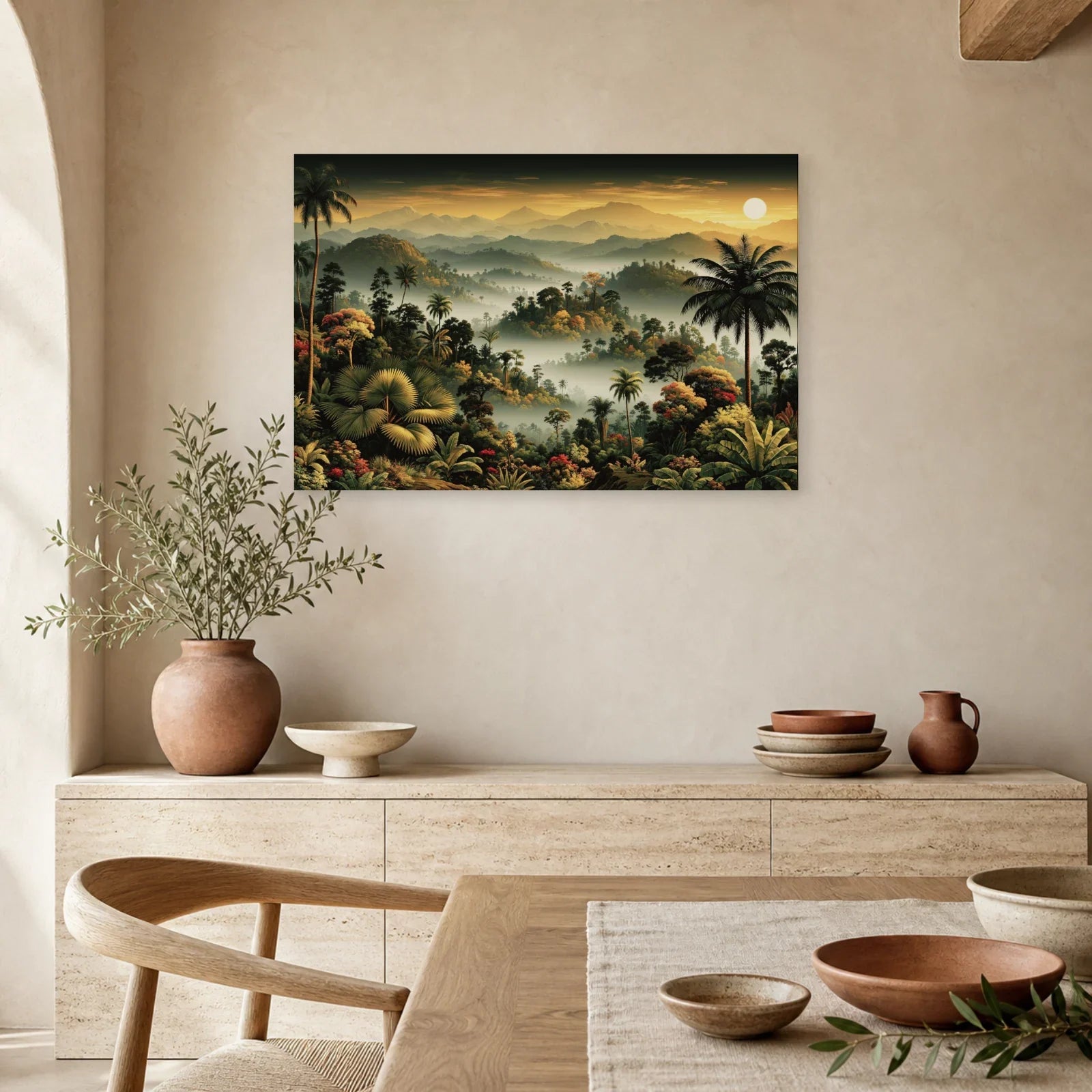 Tableau Tropical Paysage Brume dans une salle a manger lumineuse