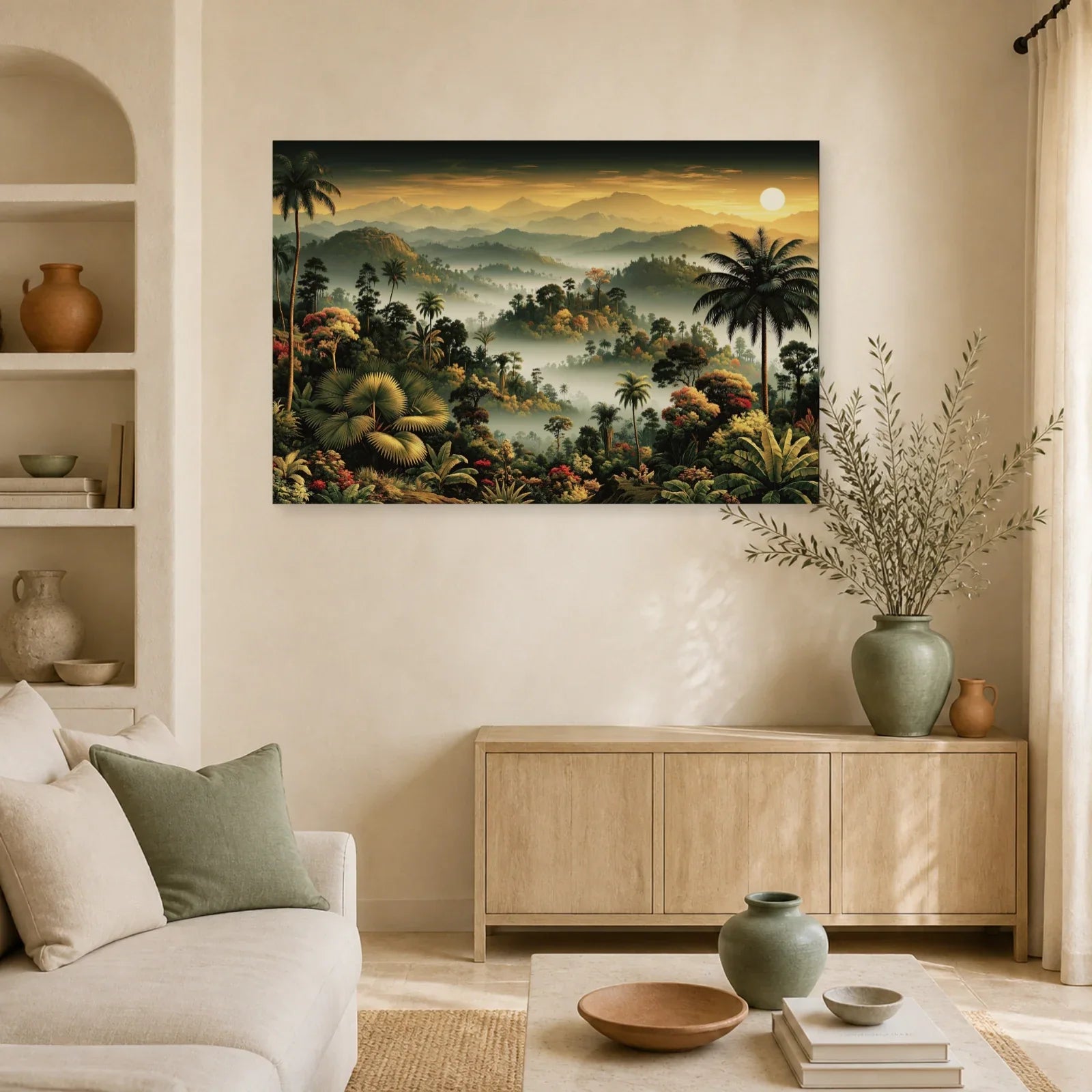 Tableau Tropical Paysage Brume dans un salon contemporain