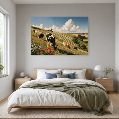 Tableau Troupeau de Vaches dans la Prairie présenté dans une chambre - Art Virtuoso