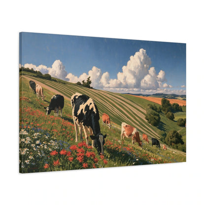 Tableau Troupeau de Vaches dans la Prairie, vue latérale de la toile avec bords imprimés - Art Virtuoso