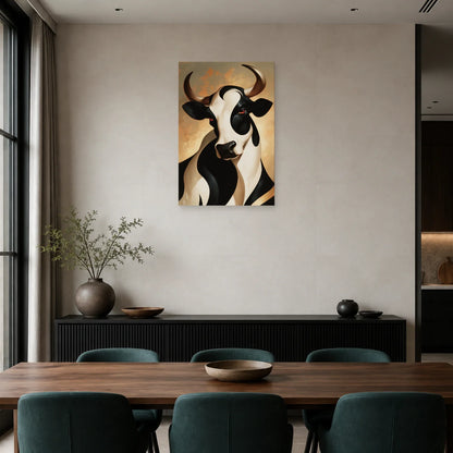 Tableau Vache Art Déco présenté dans une salle à manger - Art Virtuoso