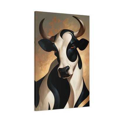 Tableau Vache Art Déco, vue latérale de la toile avec bords imprimés - Art Virtuoso