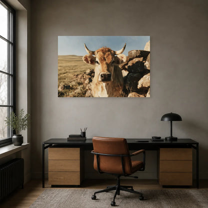 Tableau Vache Aubrac présenté dans un bureau - Art Virtuoso
