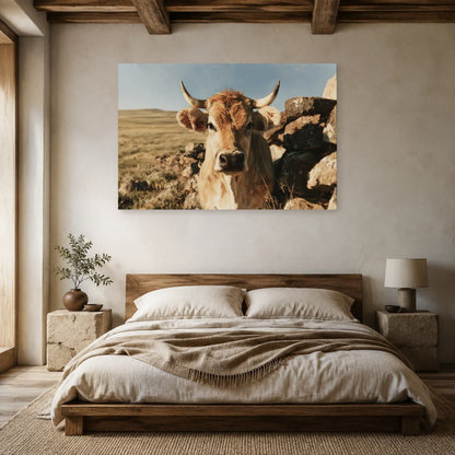 Tableau Vache Aubrac présenté dans une chambre - Art Virtuoso