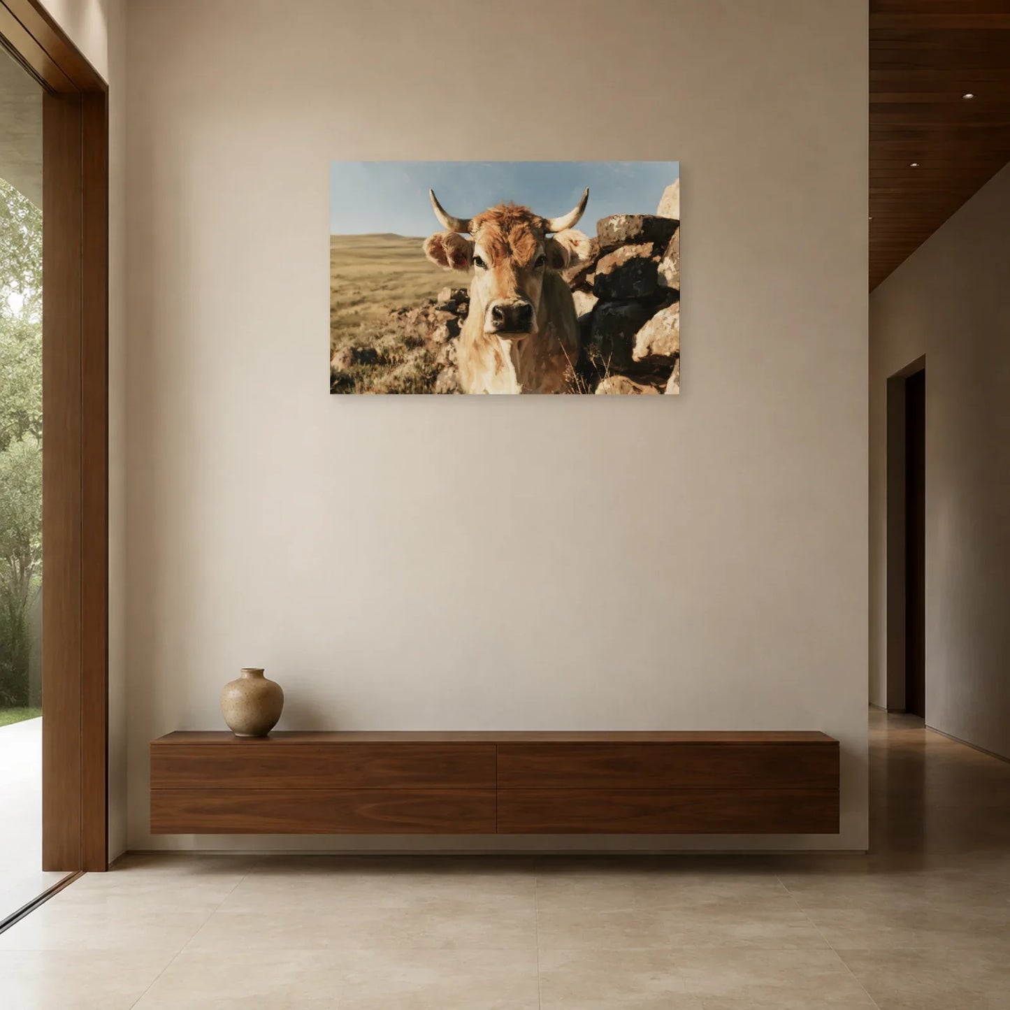 Tableau Vache Aubrac présenté dans une entrée - Art Virtuoso