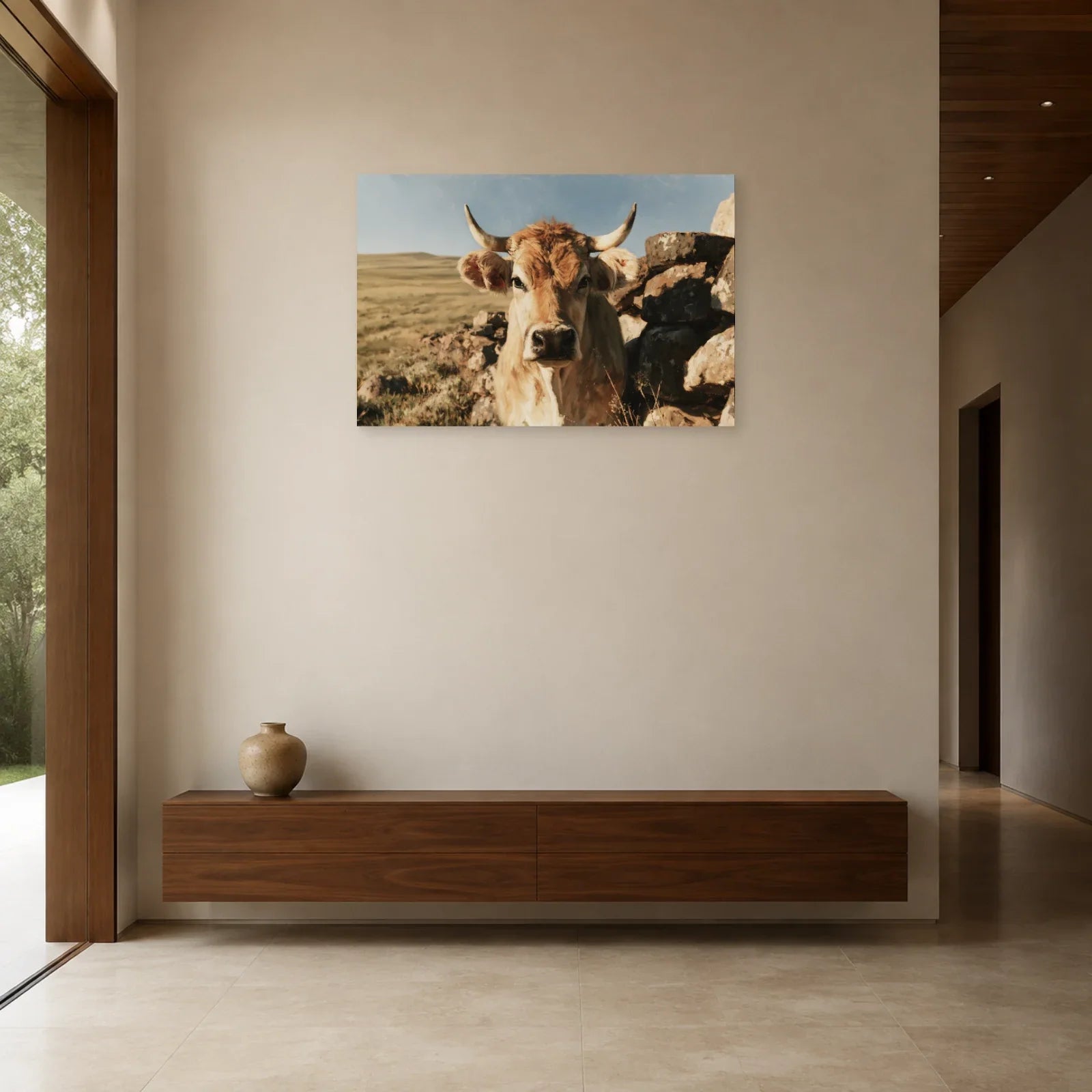Tableau Vache Aubrac présenté dans une entrée - Art Virtuoso