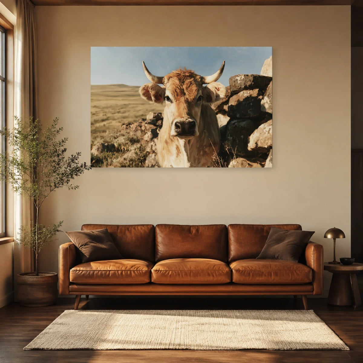 Tableau Vache Aubrac présenté dans un salon - Art Virtuoso