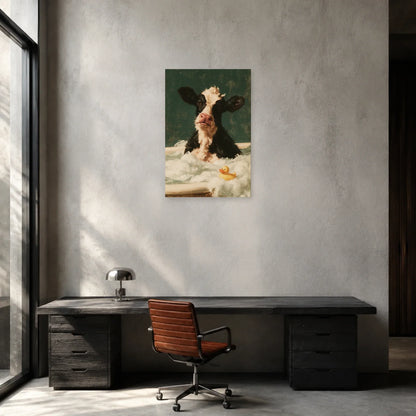 Tableau Vache dans un Bain Moussant présenté dans un bureau - Art Virtuoso
