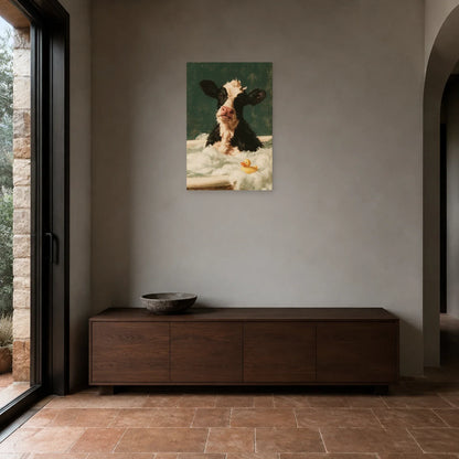 Tableau Vache dans un Bain Moussant présenté dans une entrée - Art Virtuoso