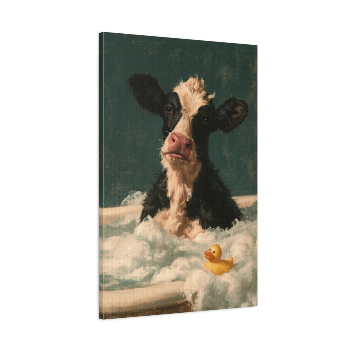Tableau Vache dans un Bain Moussant, vue latérale de la toile avec bords imprimés - Art Virtuoso