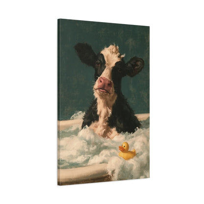 Tableau Vache dans un Bain Moussant, vue latérale de la toile avec bords imprimés - Art Virtuoso