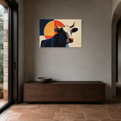 Tableau Vache Bauhaus présenté dans une entrée - Art Virtuoso