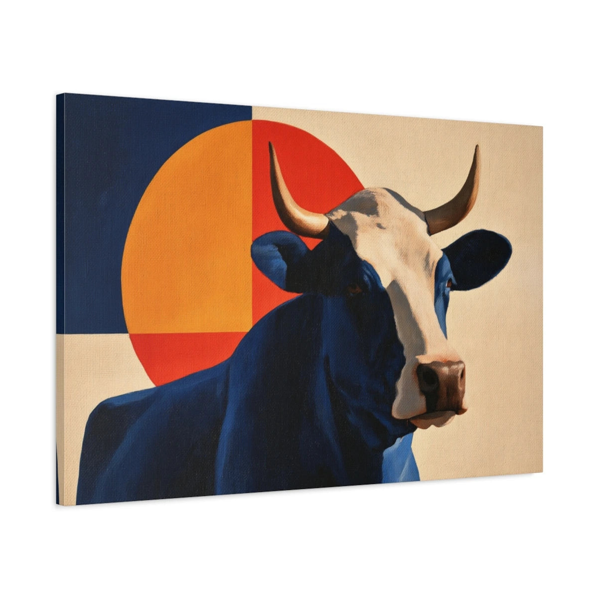 Tableau Vache Bauhaus, vue latérale de la toile avec bords imprimés - Art Virtuoso