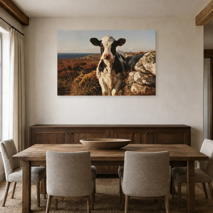 Tableau Vache Bretonne Pie Noir présenté dans une salle à manger - Art Virtuoso