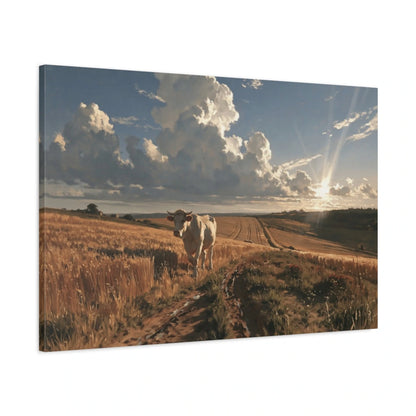Tableau Vache Charolaise dans les Champs, vue latérale de la toile avec bords imprimés - Art Virtuoso