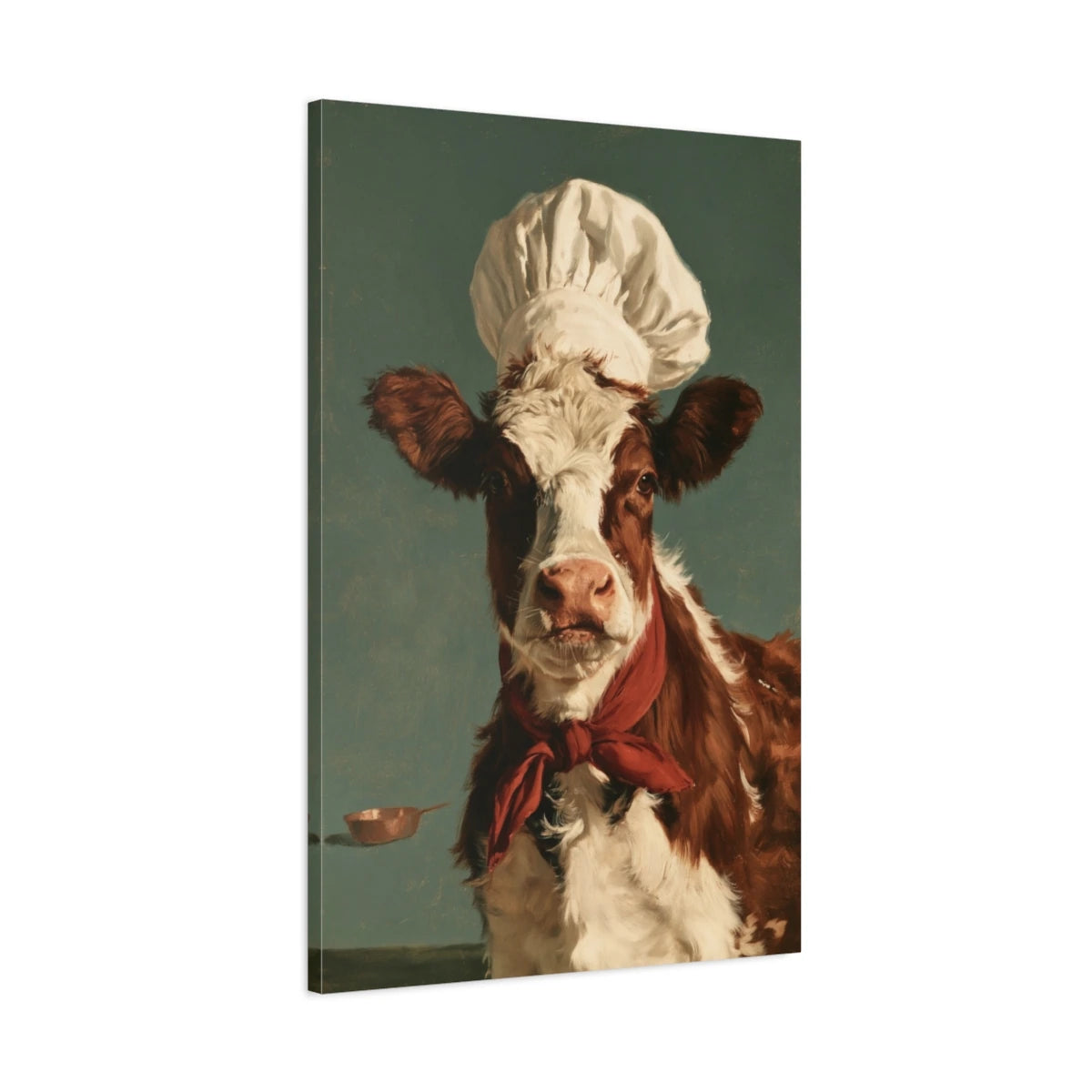 Tableau Vache Chef de Cuisine, vue latérale de la toile avec bords imprimés - Art Virtuoso
