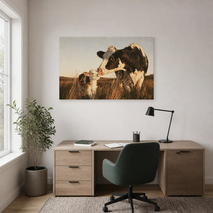 Tableau Vache et Veau présenté dans un bureau - Art Virtuoso