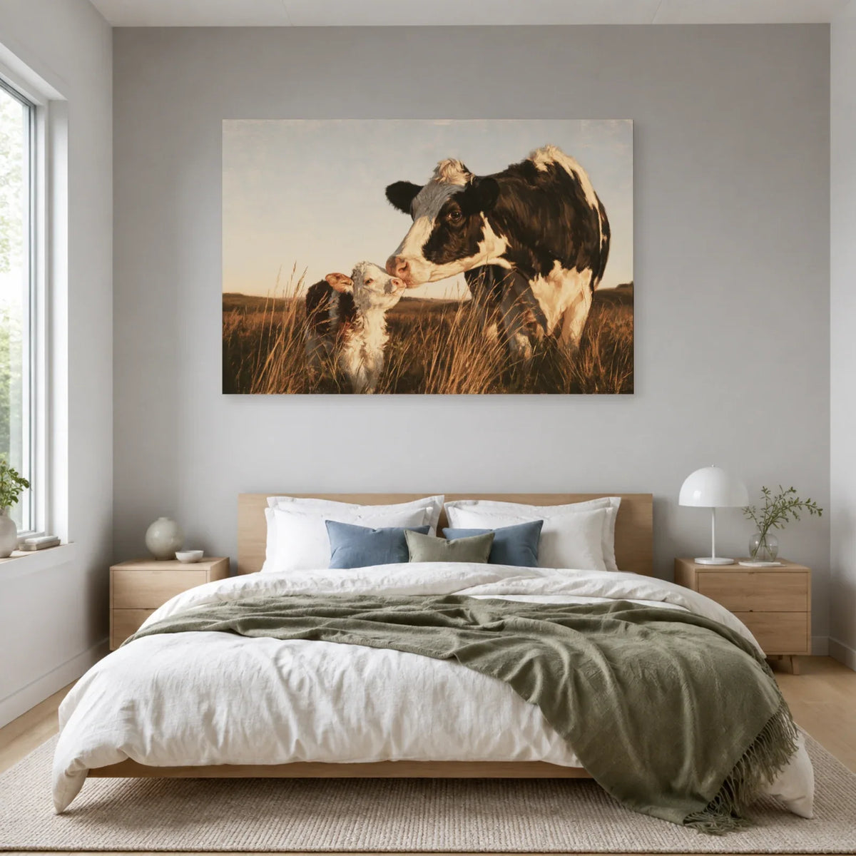 Tableau Vache et Veau présenté dans une chambre - Art Virtuoso