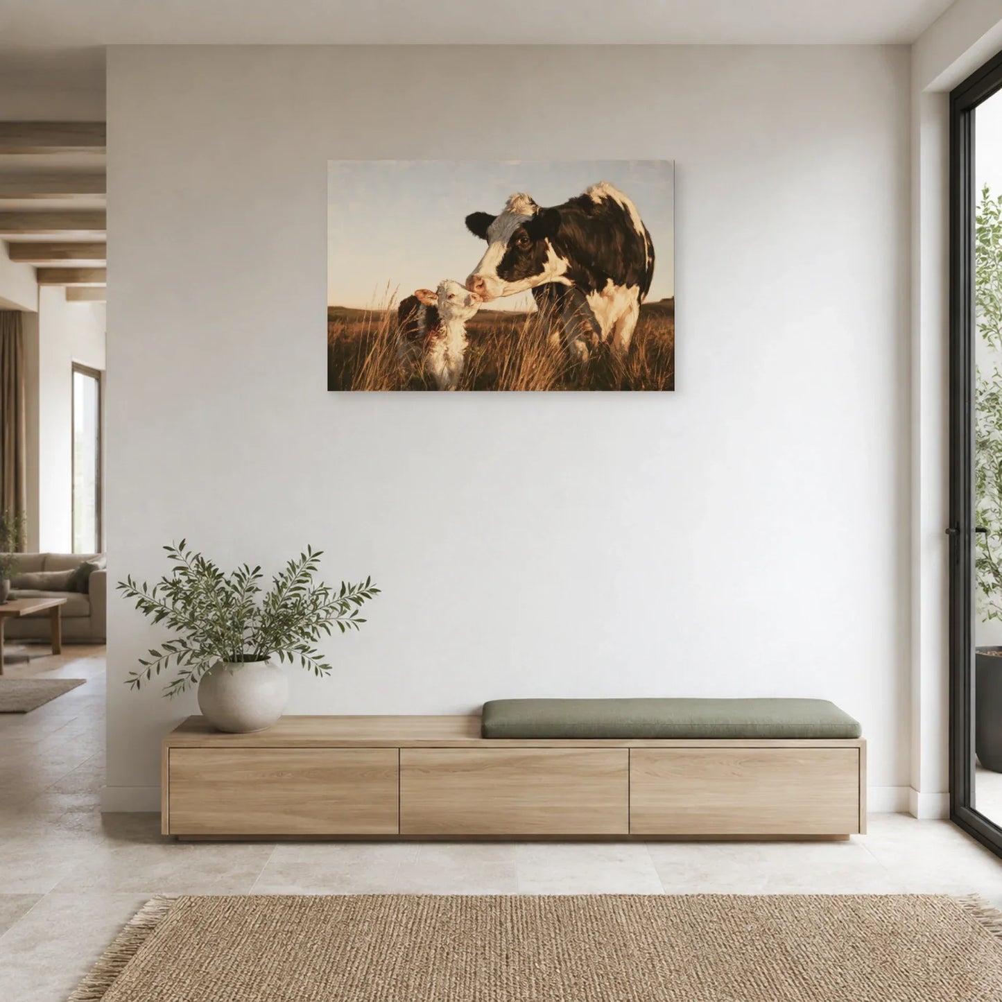 Tableau Vache et Veau présenté dans une entrée - Art Virtuoso
