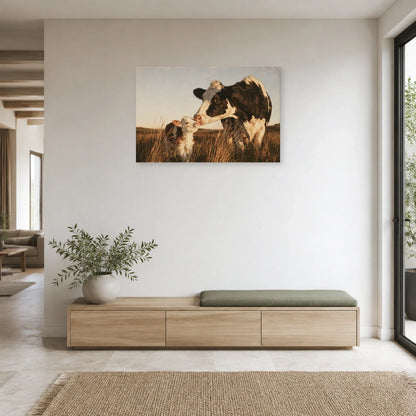 Tableau Vache et Veau présenté dans une entrée - Art Virtuoso