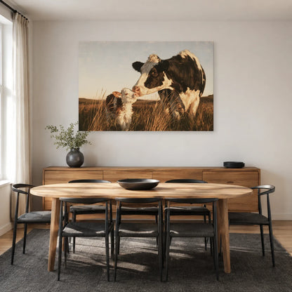 Tableau Vache et Veau présenté dans une salle à manger - Art Virtuoso