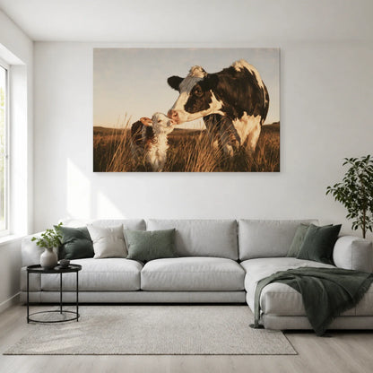 Tableau Vache et Veau présenté dans un salon - Art Virtuoso