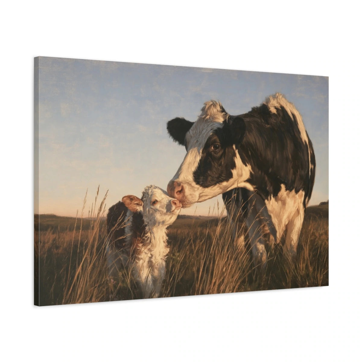 Tableau Vache et Veau, vue latérale de la toile avec bords imprimés - Art Virtuoso