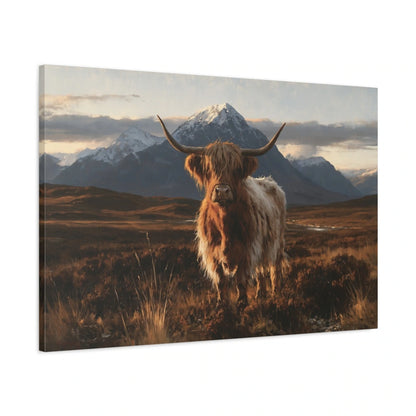 Tableau Vache Highland, vue latérale de la toile avec bords imprimés - Art Virtuoso