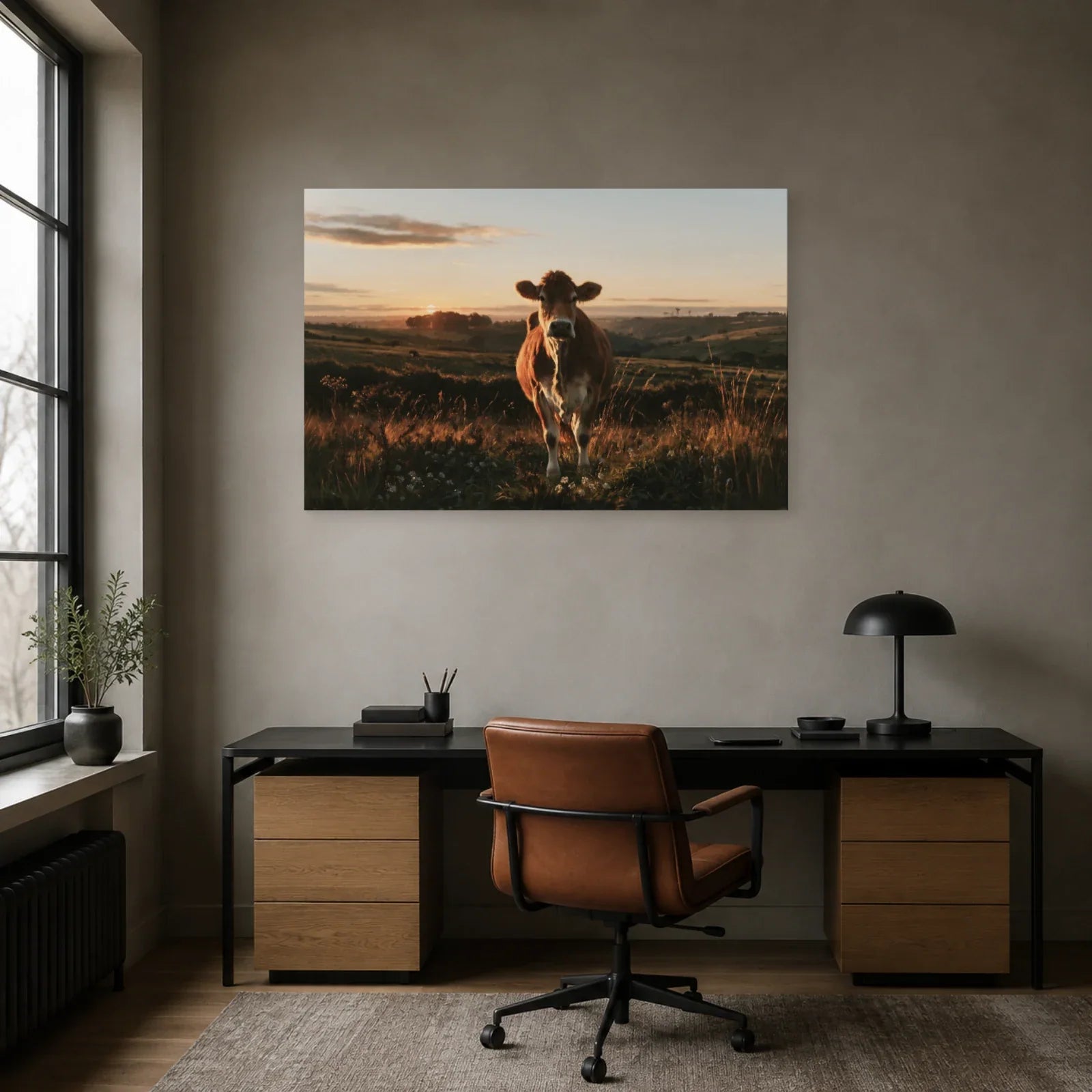 Tableau Vache Limousine présenté dans un bureau - Art Virtuoso