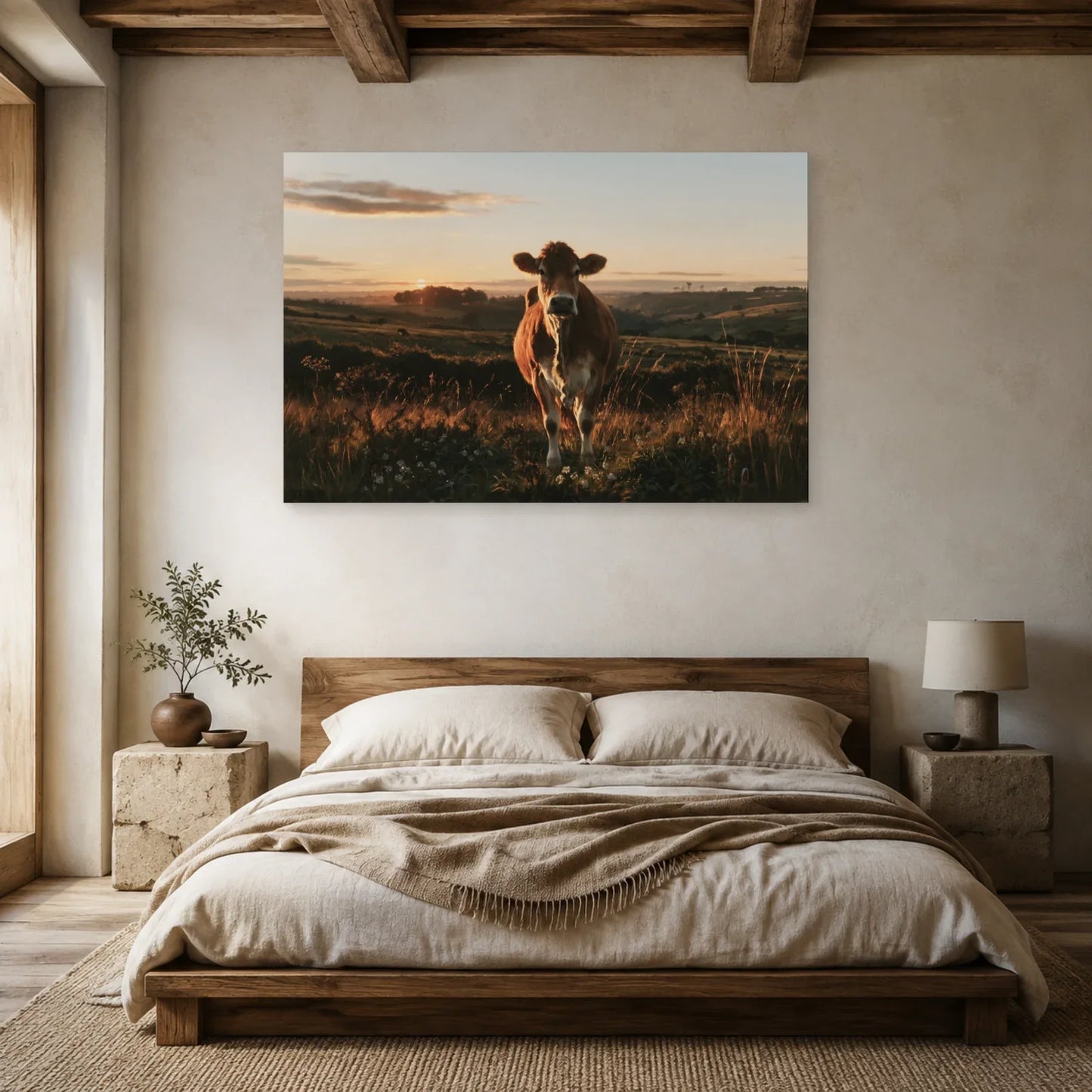 Tableau Vache Limousine présenté dans une chambre - Art Virtuoso
