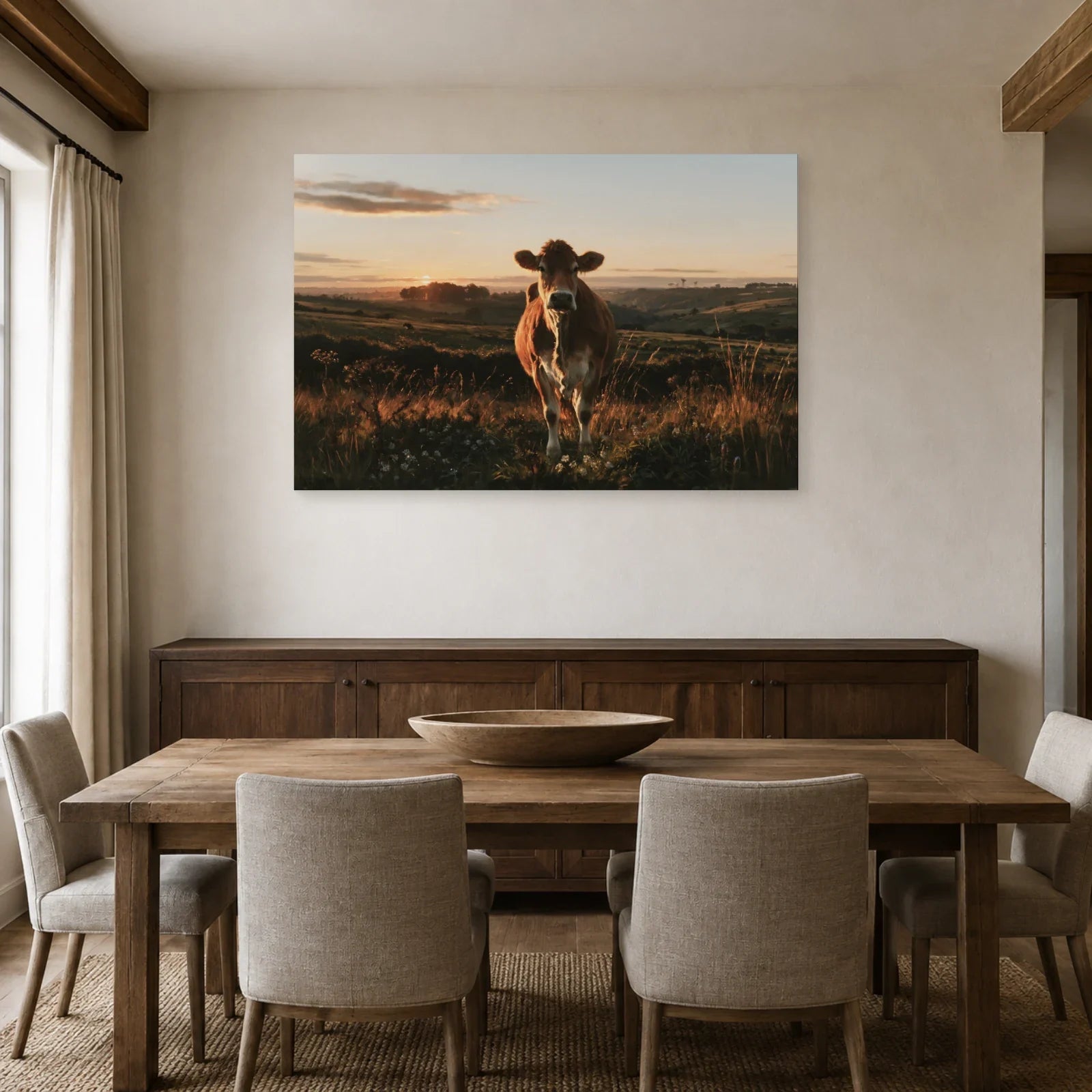 Tableau Vache Limousine présenté dans une salle à manger - Art Virtuoso