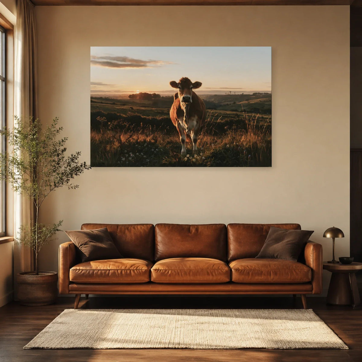 Tableau Vache Limousine présenté dans un salon - Art Virtuoso
