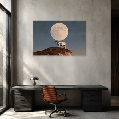 Tableau Vache sous la Lune présenté dans un bureau - Art Virtuoso
