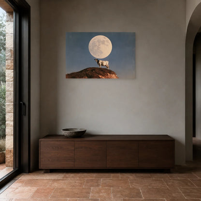 Tableau Vache sous la Lune présenté dans une entrée - Art Virtuoso