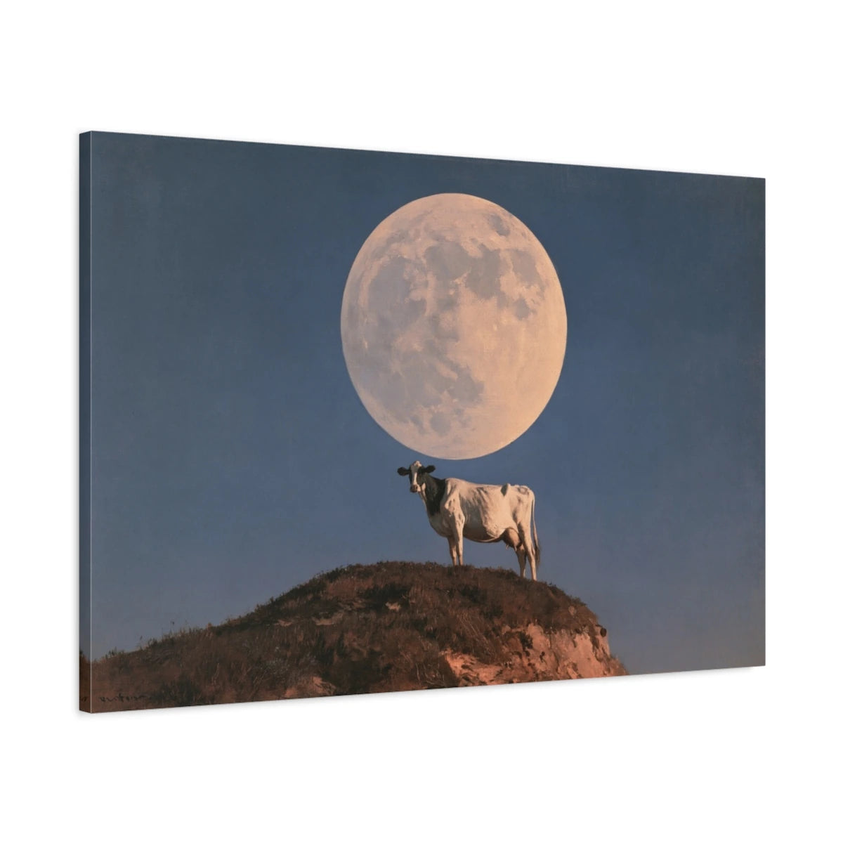 Tableau Vache sous la Lune, vue latérale de la toile avec bords imprimés - Art Virtuoso