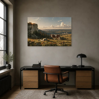Tableau Vache Montbéliarde présenté dans un bureau - Art Virtuoso