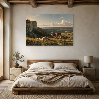 Tableau Vache Montbéliarde présenté dans une chambre - Art Virtuoso