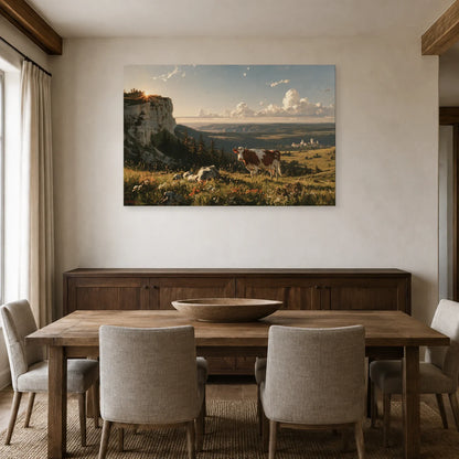 Tableau Vache Montbéliarde présenté dans une salle à manger - Art Virtuoso