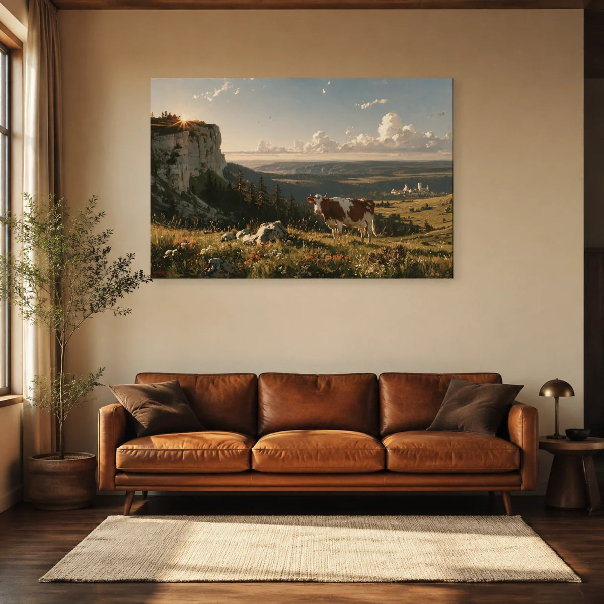 Tableau Vache Montbéliarde présenté dans un salon - Art Virtuoso