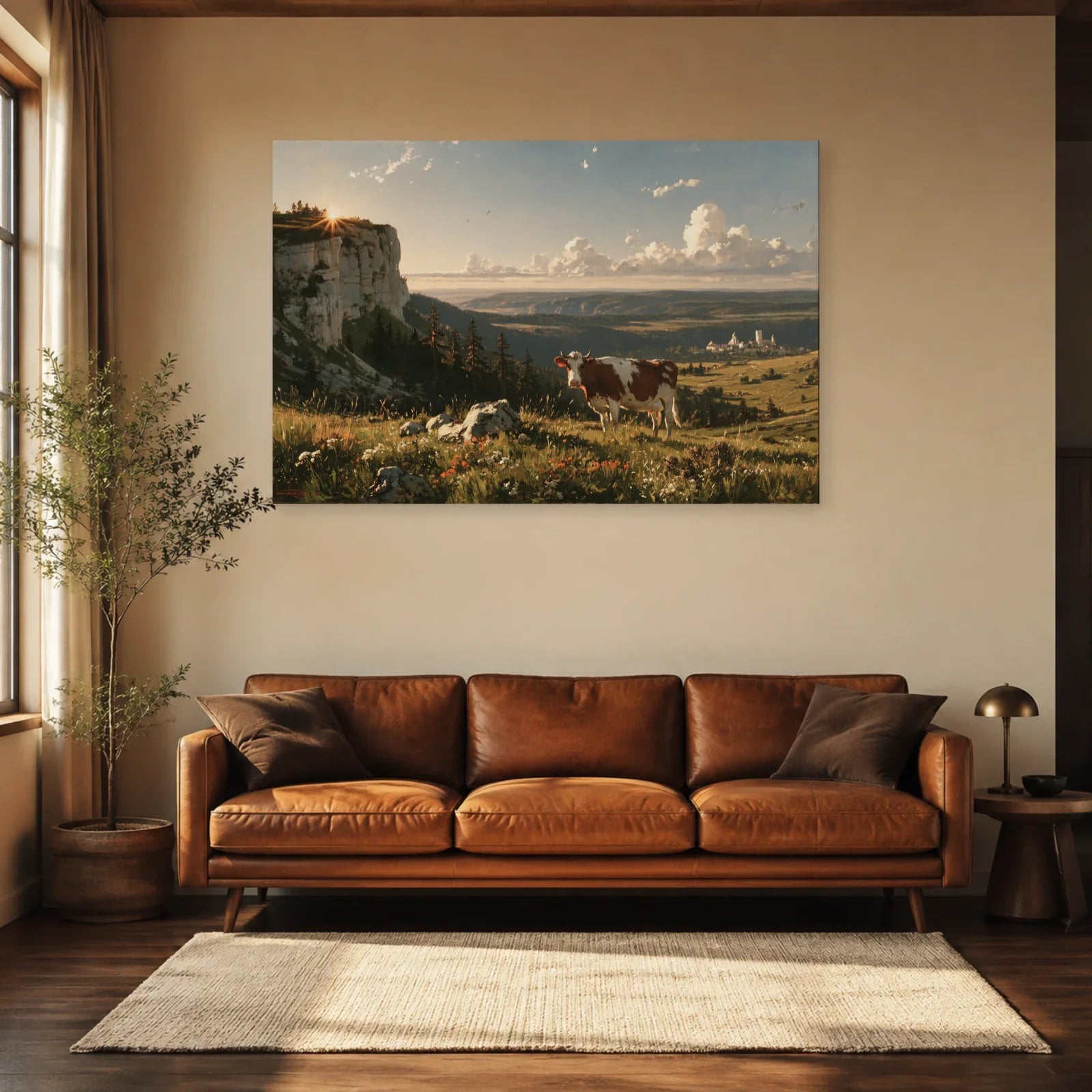 Tableau Vache Montbéliarde présenté dans un salon - Art Virtuoso