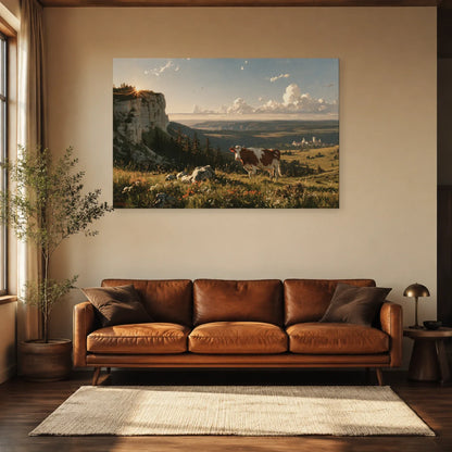 Tableau Vache Montbéliarde présenté dans un salon - Art Virtuoso