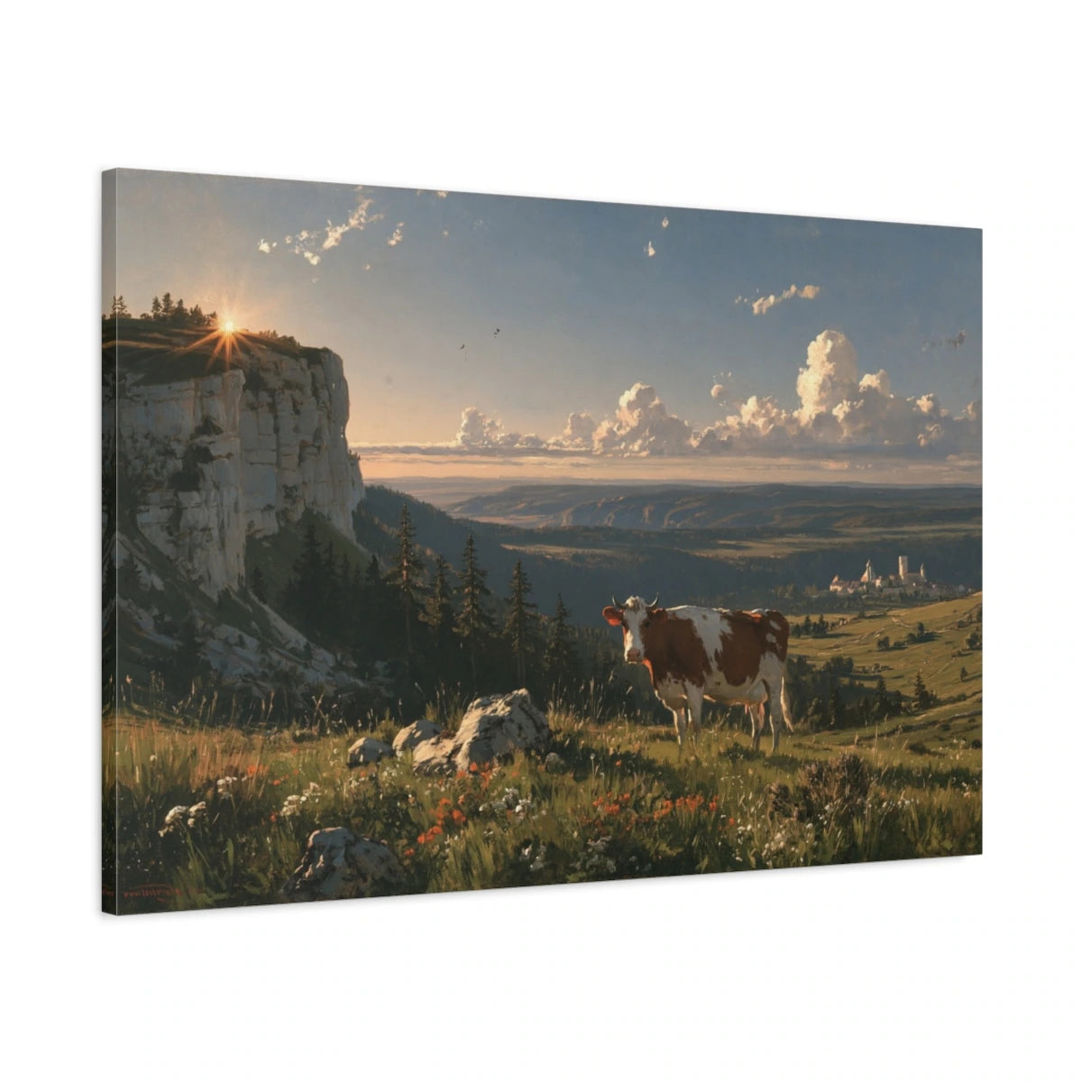 Tableau Vache Montbéliarde, vue latérale de la toile avec bords imprimés - Art Virtuoso