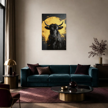 Tableau Vache Noir et Or présenté dans un salon - Art Virtuoso