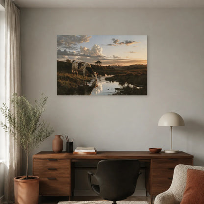 Tableau Vache Normande dans le Bocage présenté dans un bureau - Art Virtuoso