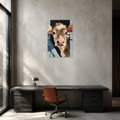 Tableau Vache à la Porte de l’Étable présenté dans un bureau - Art Virtuoso