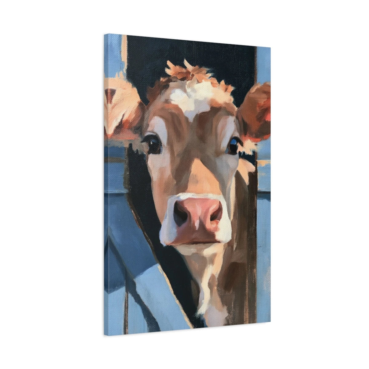 Tableau Vache à la Porte de l’Étable, vue latérale de la toile avec bords imprimés - Art Virtuoso