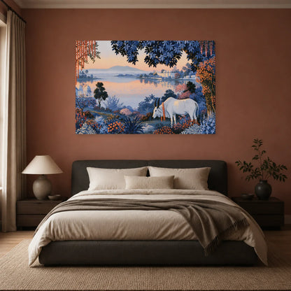 Tableau Vache Sacrée en Inde présenté dans une chambre - Art Virtuoso